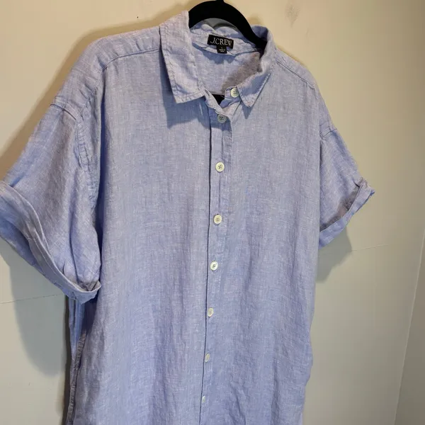 J. Crew Blue Capitaine Linen Short Sleeve Shirt Dress - size Large - Image 5