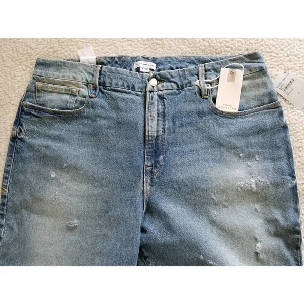Good American Good Classic Skinnyish Fit Distress Indigo Hi-Rise Jeans Sz 14/32 - Image 2