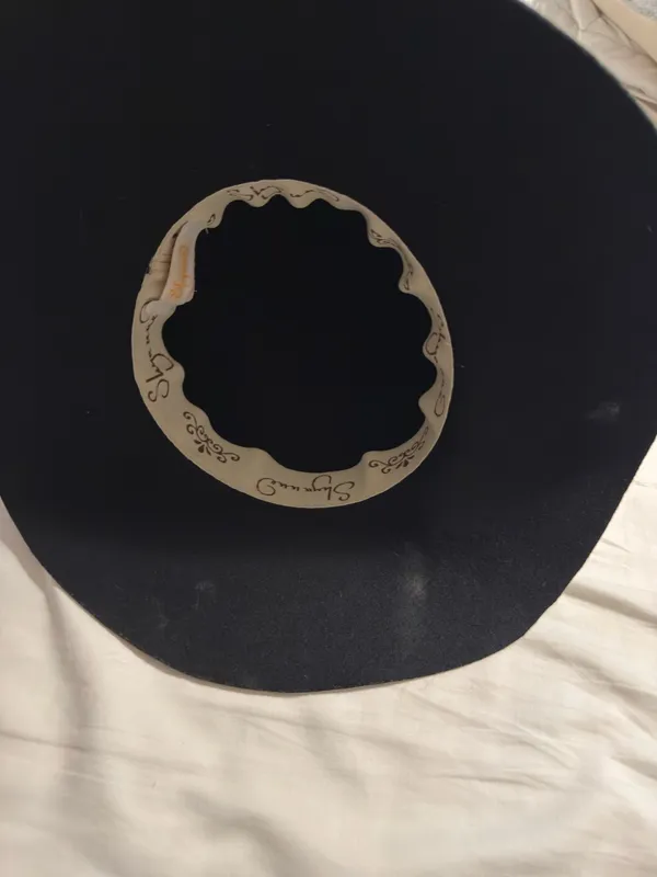Vintage Black Wool Felt Floppy Hat Boho Wide Brim Beaded Cord Band - Image 3
