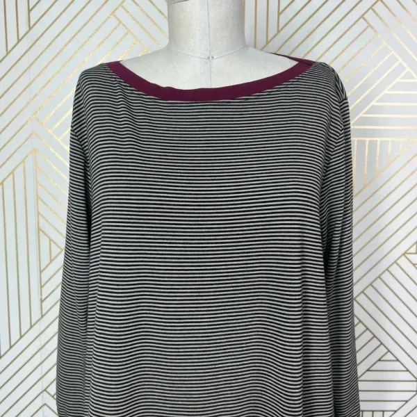 Alembika Tunic Top Blouse 3/4‎ Sleeve Striped Pullover Black Tan Size 2 US 8 10 - Image 3