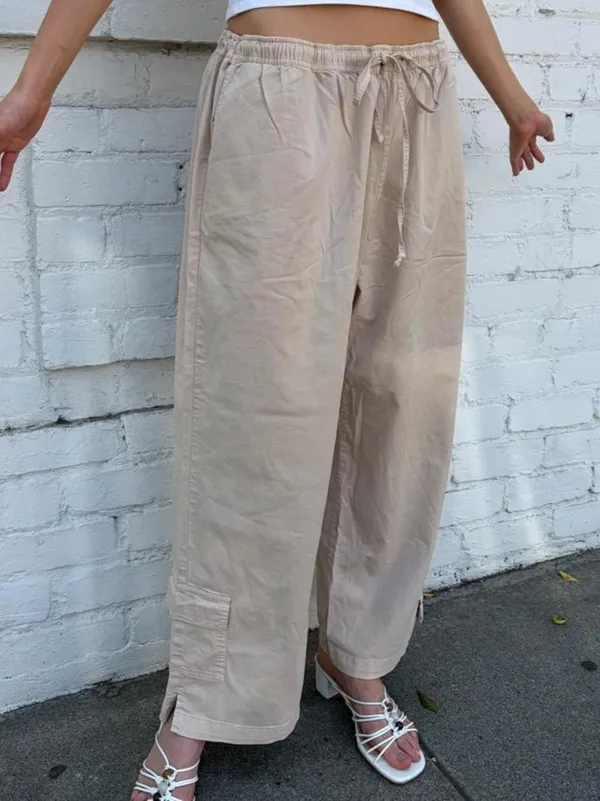Vtg beige wide leg capri cargo pant drawstring waist sz XL - Image 4