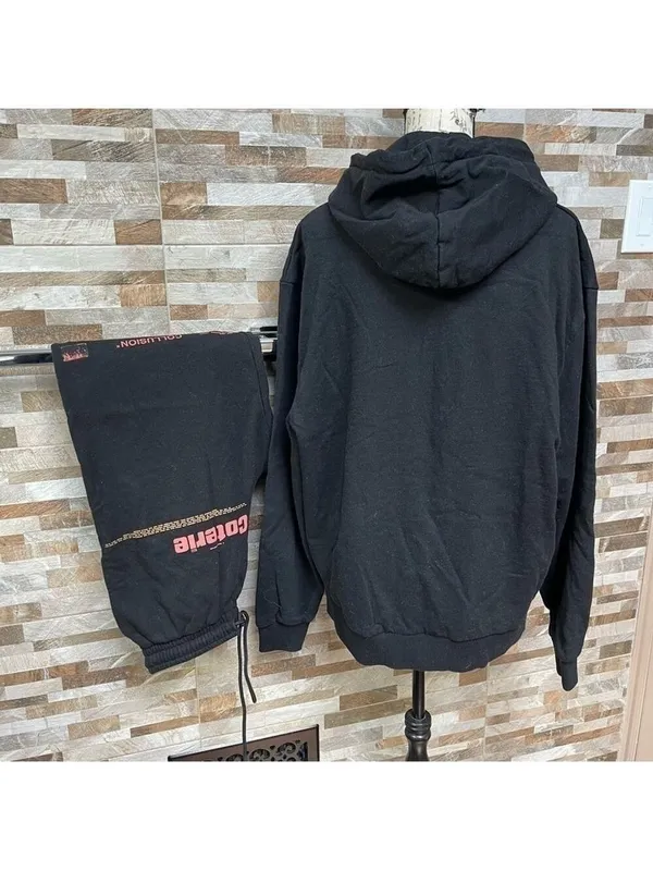 COLLUSION Unisex Lounge cotton set pants & sweat shirt hoodie black with graphic - Image 5