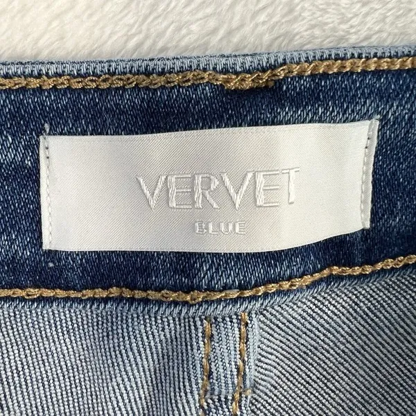 Vervet Plus 18 Jeans High Rise Raw Step Hem Crop Kick Flare Medium Wash‎ Stretch - Image 8