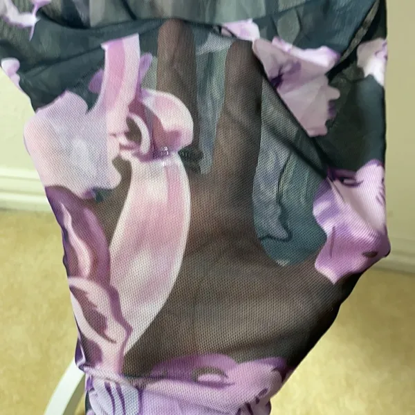 Sheer Dress Black with Purple Flowers - NWOT - Image 5