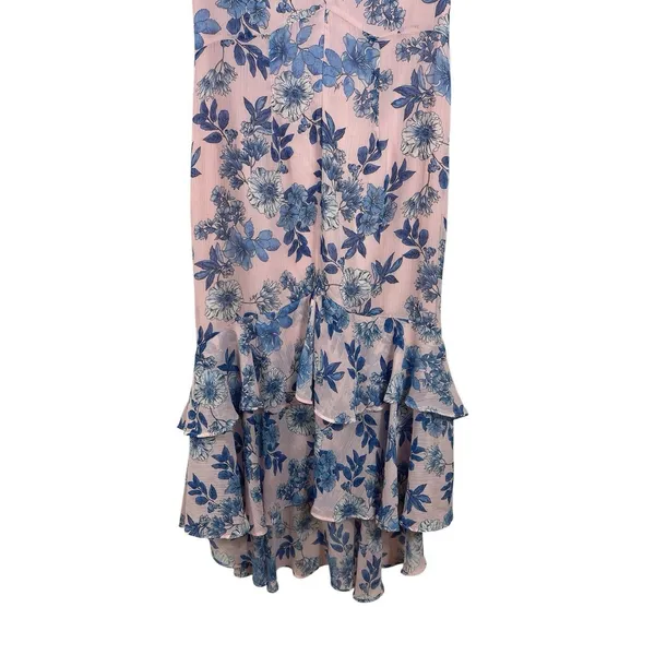 Tommy Hilfiger Pink Blue Floral Sheer Overlay Midi Dress Flutter Sleeve V-neck 6 - Image 3