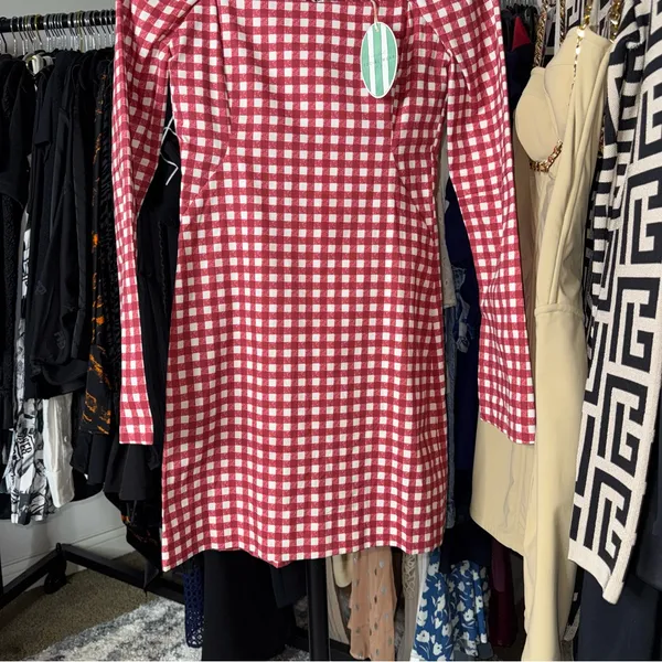 Le Club Social Wear Red Gingham Square Neck Mini Dress Womens XS New NWT - Image 4