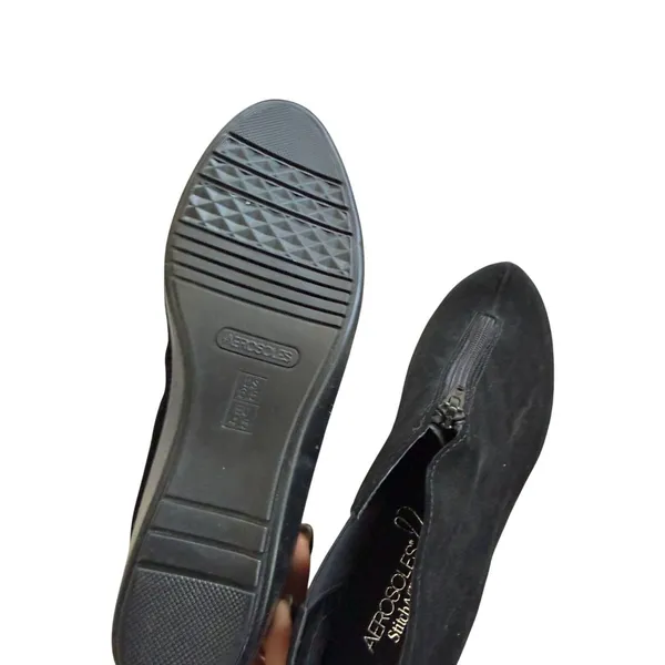 AEROSOLES Black Suede Zip Wedge Booties Ankle Boots Size 6.5 - Image 3