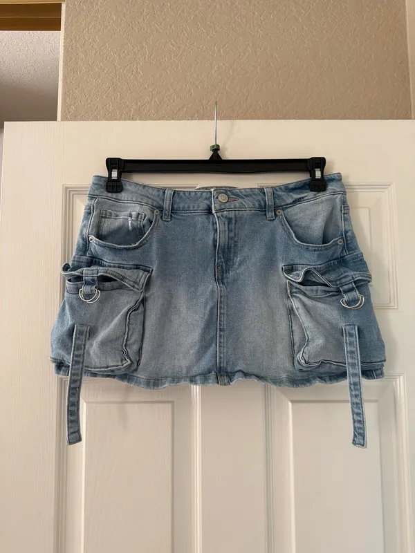 RSQ Denim Cargo Skirt with Buckle Pockets - Image 2