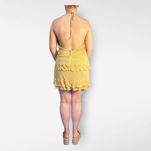 Lulus Downright Darling Yellow Tiered‎ Ruffled Halter Mini Dress Size M - Image 3