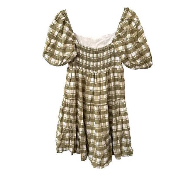 FAITHFULL THE BRAND Leilani Checkered Linen Mini‎ Dress Green Sz 6 - Image 4