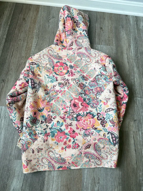 Boutique Floral Hooded Coat Teddy Sherpa Jacket Paisley Pink Multicolor Size S - Image 5