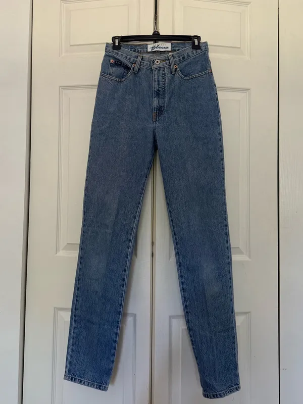 Vintage Express Women's Blue Jeans Straight Skinny High Waisted Size 7/8 Long - Image 2