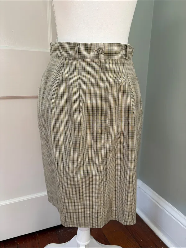 Vintage 1990s Ann Taylor Plaid Skirt Suit Set Yellow Blue Size 8 / 10 Cotton - Image 8