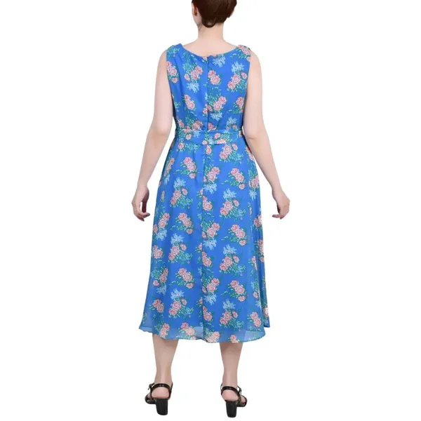 NWT Ny Collection Petites Chiffon Printed Midi Dress Bright French Blue Melon PM - Image 2
