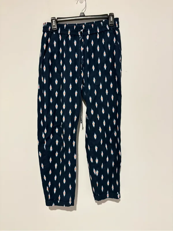 J. Crew Factory Linen Cotton Drawstring Ikat Pants navy blue size 2 - Image 2