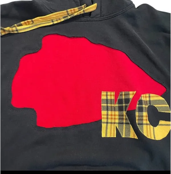 Handmade Chiefs unique Red Arrowhead Sweatshirt with yellow flannel L - Image 4