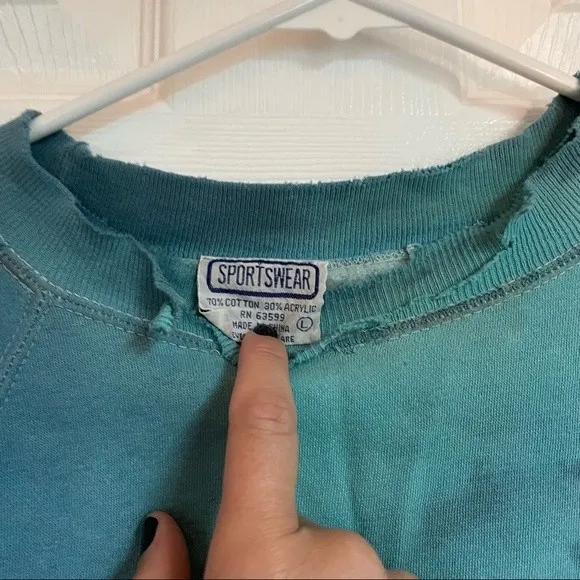 Vintage tie dyed blue crew neck sweatshirt cropped distressed - Image 2