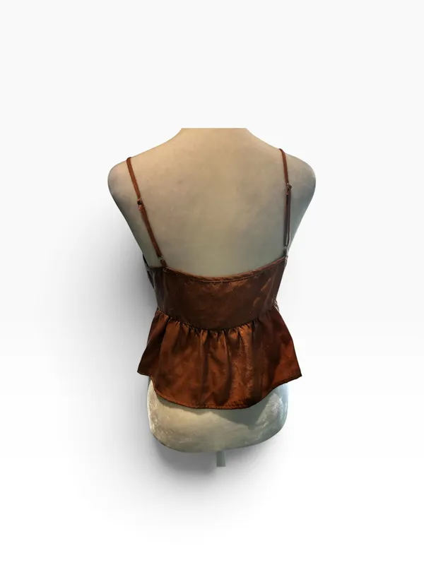 Mi Ami Copper/Bronze Satin V-Neck Spaghetti Strap Camisole. Flattering - Image 2