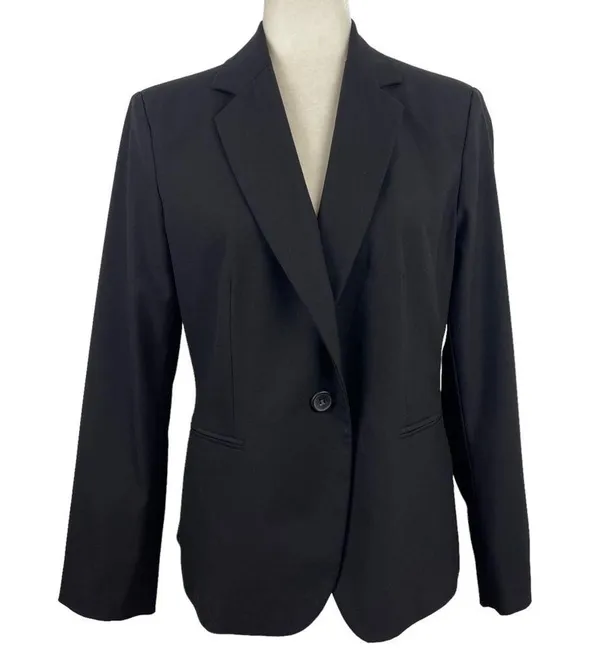 Zara Single Breasted Black Long Classic Fit Blazer Jacket Shoulder Pads Size 10 - Image 2