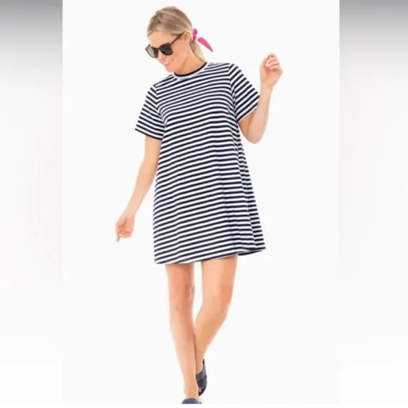 Pomander Place Tuckernuck Women's Navy Striped Zoe Mini Tee Dress T-Shirt Size S - Image 11