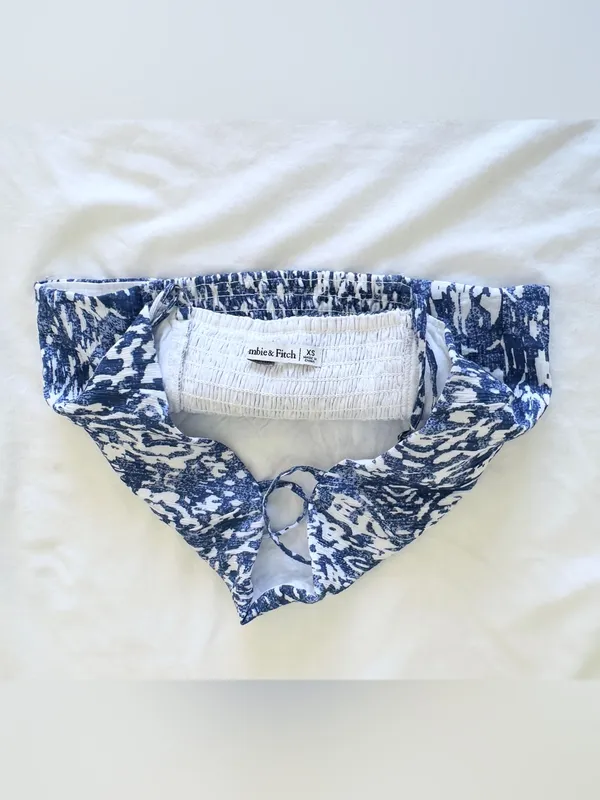 Abercrombie & Fitch Crinkle Textured Squareneck Cropped Tank - Blue Floral - XS - Image 7
