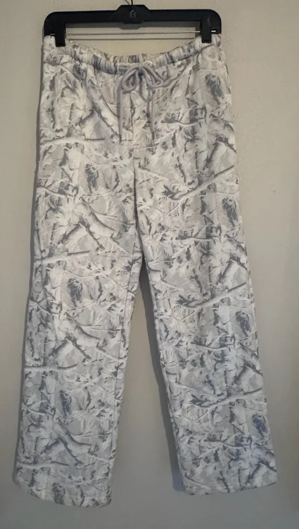 SWS Athletics White and Grey Branch Print Fleece Jogger Sweatpants Size M - Image 3