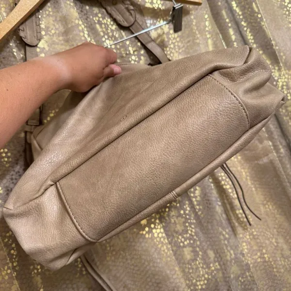Via Luna Boutique Boho Taupe Vegan Leather Shoulder Satchel Bag Purse - Image 6