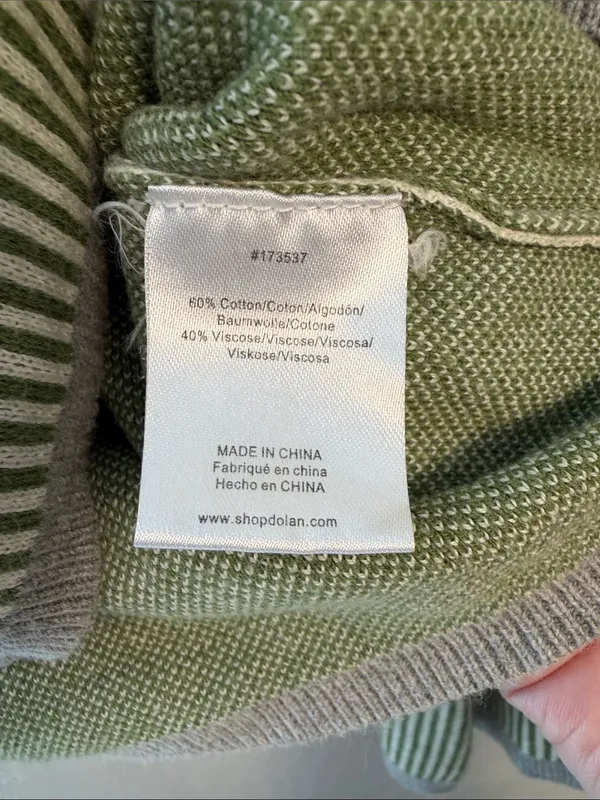 dolan Light Green Striped Long-Sleeve Knit Top with Yellow Trim size medium - Image 4