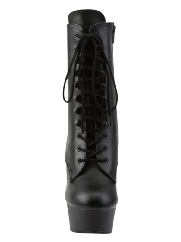 new Pleaser 𖤐 Delight 1020 Platform Stiletto Lace Up Boot 𖤐 Black Faux Leather - Image 4