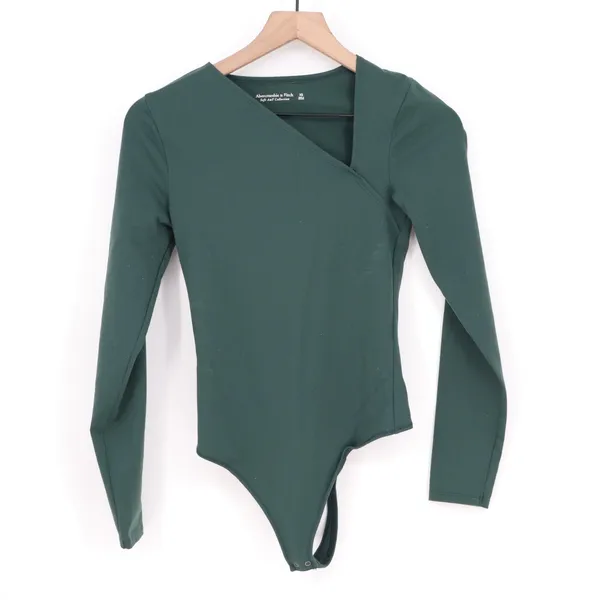 Abercrombie & Fitch Bodysuit Womens XS Emerald Green Stretch Casual Long Sleeve - Image 2