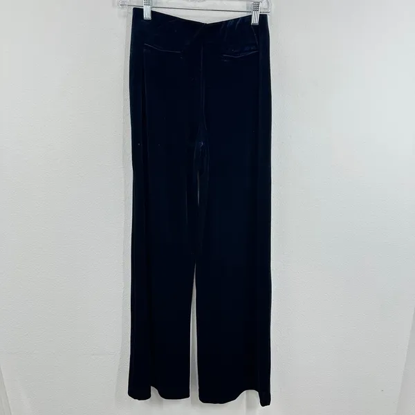 MNG Mango Navy Blue Velvet Pants Women's Straight Leg Pull On‎ Contemporary Chic - Image 9
