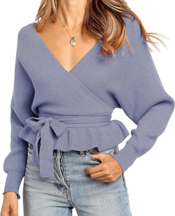 Blue Wrap Sweater - Image 2
