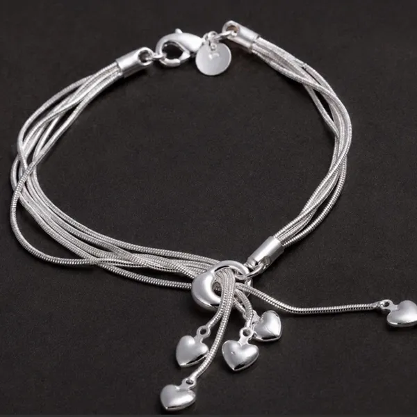 Sterling Silver 925 charm with heart dangle bracelet with multiple strands - Image 2