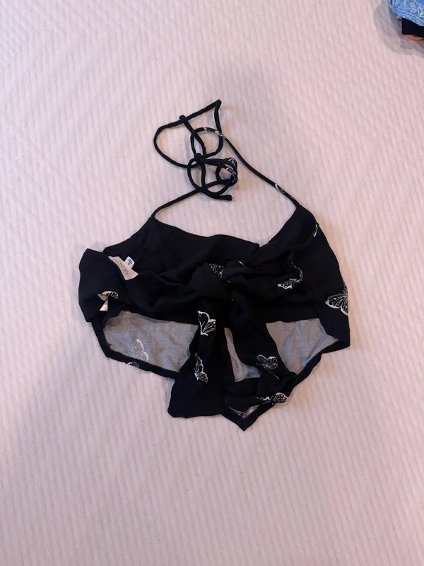 Black butterfly Sleeveless top with built in bra - Image 2