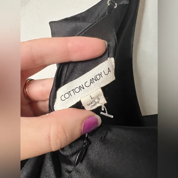 Cotton Candy LA Black Satin Asymmetrical Dress Large - Image 4