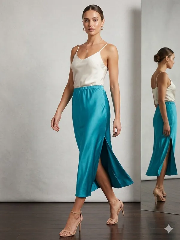 NWT Club Monaco Preppy Linen Blend Mermaid Teal Maxi Skirt Size 0. - Image 2