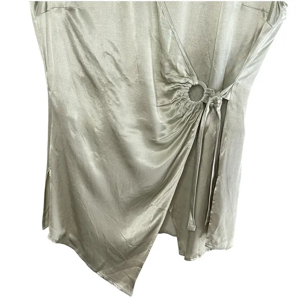 NWT‎ ANTHROPOLOGIE Iridescent Satin Wrap Top, Small, Metallic Sleeveless Ruched - Image 5