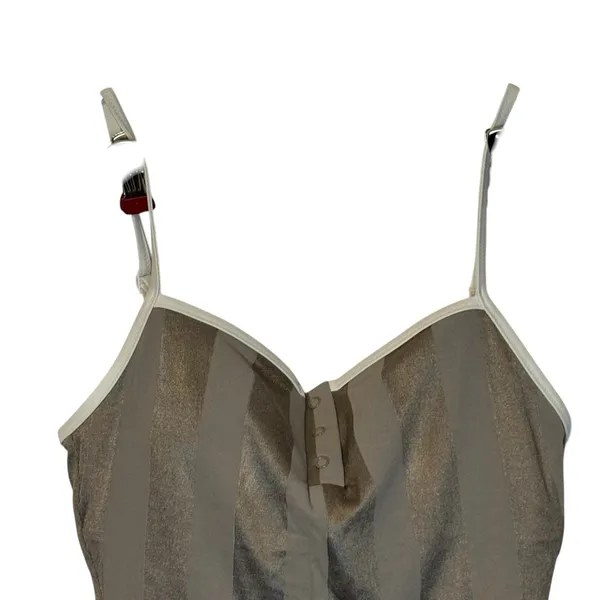 Aerie Women's Swimsuit One Piece Low Back Stripe Padded Stretch Beige Medium NWT - Image 2