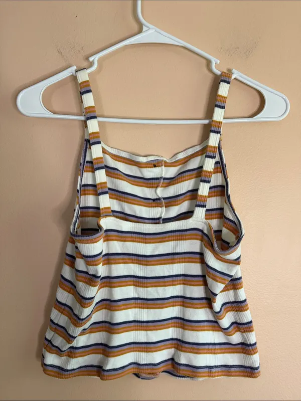 American Eagle Outfitters White Tank Top with Mustard & Navy Stripes - Image 4