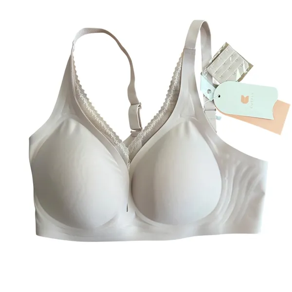 Cueply Women Beige Wireless‎ Seamless Bra Lace Trim Molded Cups Size Large NWT - Image 8