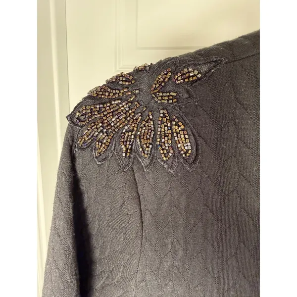 Tuckernuck Black Beaded‎ Shoulder Midi Dress Size L Textured Quiet Luxury - Image 3