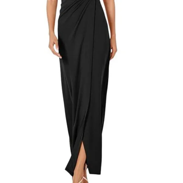 Calvin Klein Womens One Shoulder Gown with Waist Ruch CD9B22M3 Black 4 - Image 7
