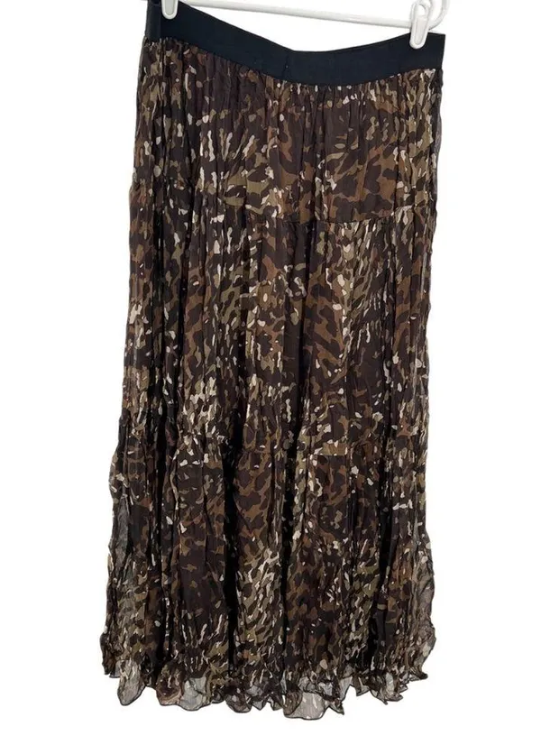 Layered sheer crinkle neutral camo tiered maxi skirt midi jungle animal whimsy - Image 2