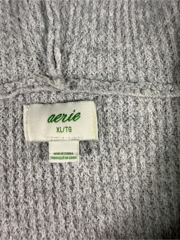 aerie Light Heather Gray V-Neck Relaxed Long Sleeve Top with Hoodie - Image 5