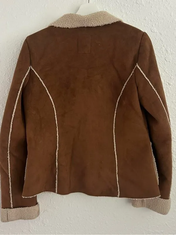 Vintage Y2K Old Navy Brown Faux Suede Sherpa Lined Penny Lane Jacket M - Image 5