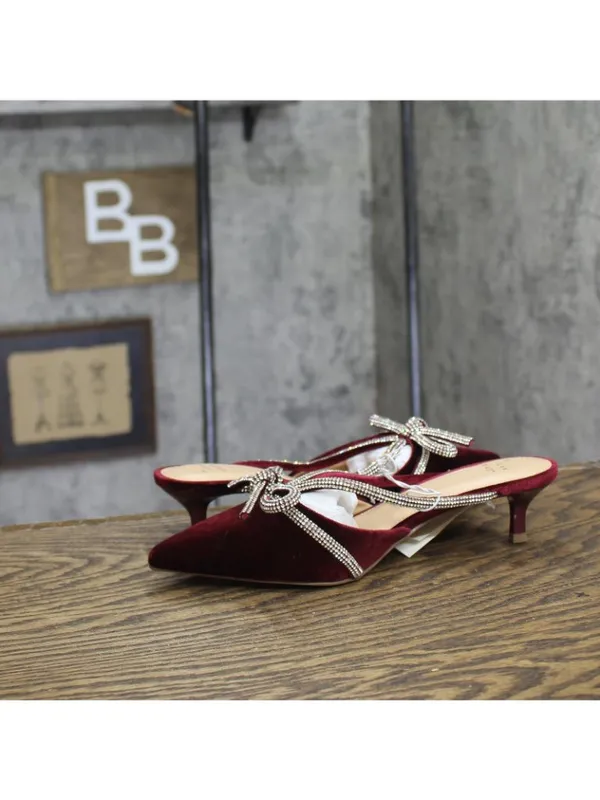 A New Day Womens Gwen Rhinestone Velvet Bow Heels 94656736 Burgundy Red 6.5M - Image 7