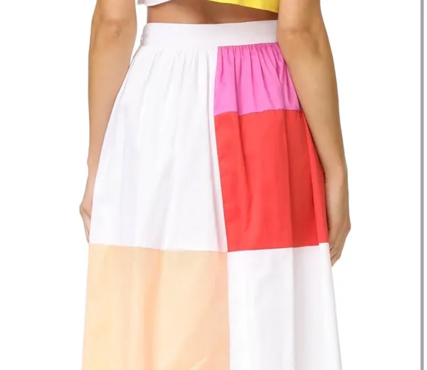 The Lines In Between Cotton Patchwork Midi Skirt - Image 2