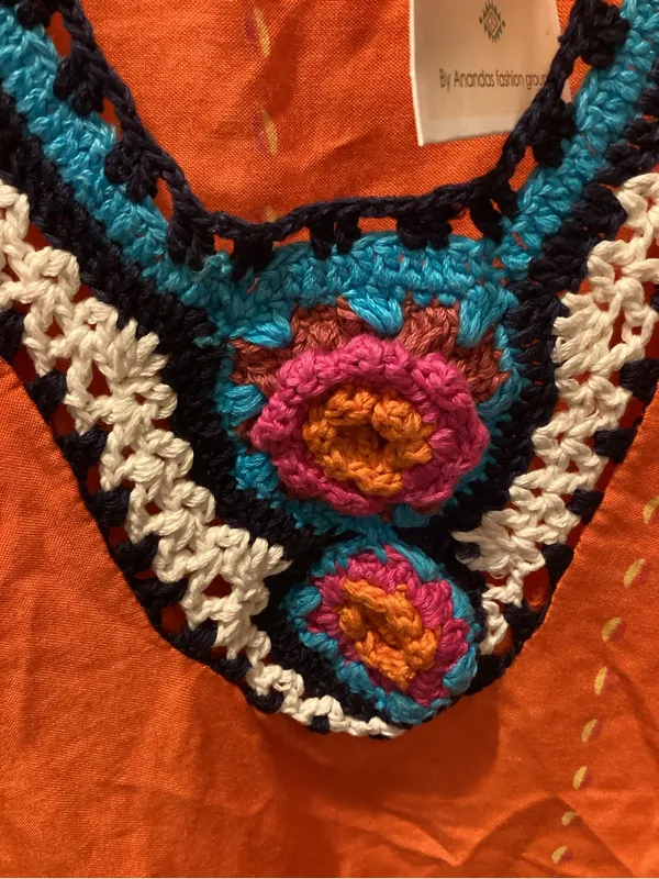 Embroidered Orange V-Neck Women’s Dress - Image 2