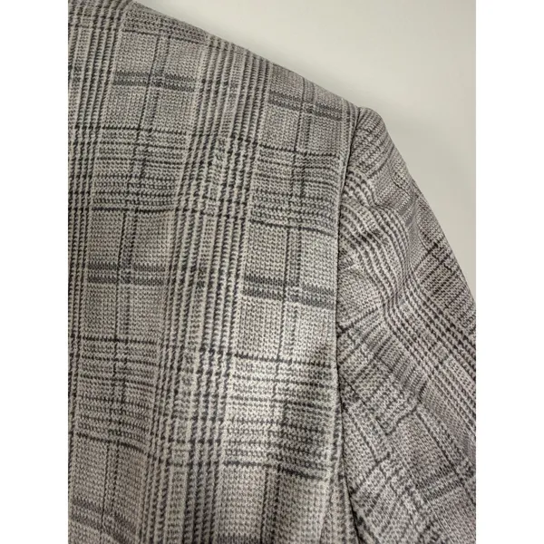 Zara Blazer Women's M Plaid Gray Faux Suede Ruched Sleeve Long Line Open‎ Front - Image 8