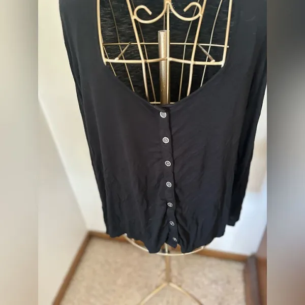 American Eagle Soft & Sexy Slub Button Front Top Small Black - Image 9